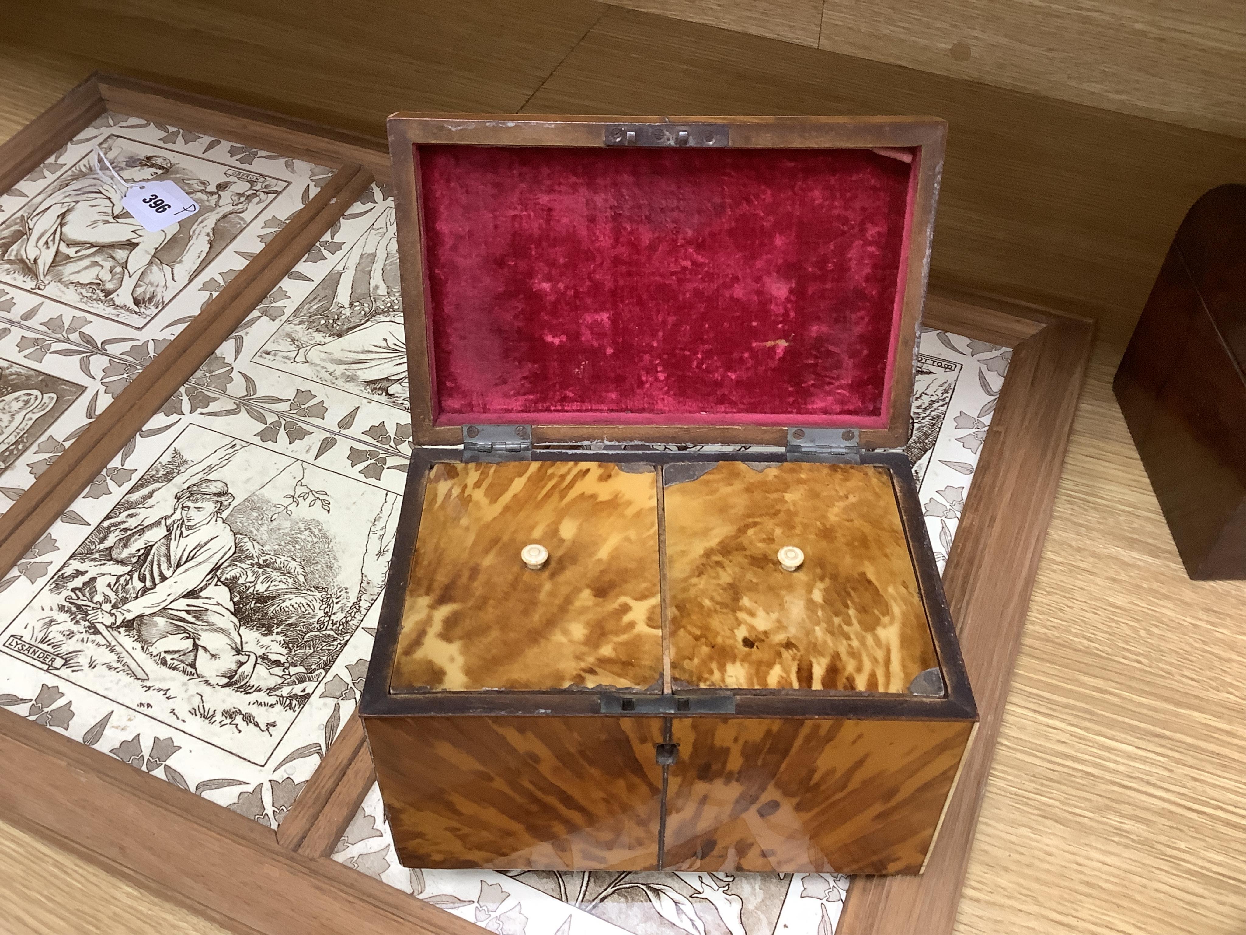 A Georgian blonde tortoiseshell tea caddy with ivory beading, 20.5cm wide CITES Submission reference, EVAWRXWG